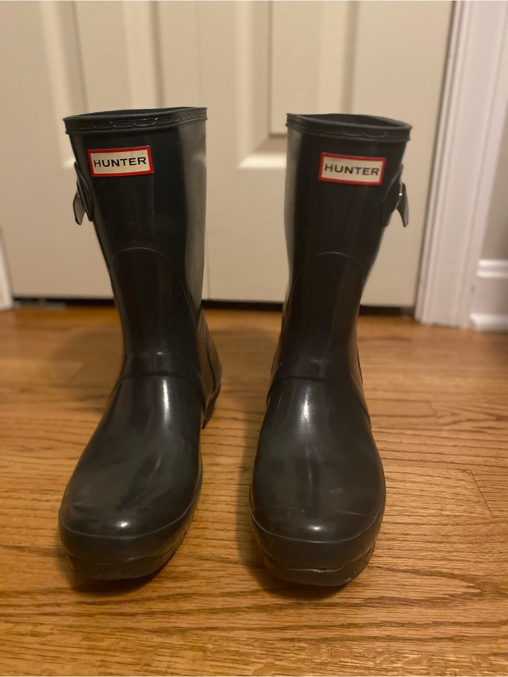 Hunter Glossy and Navy Blue Mid-Calf Rain Boots